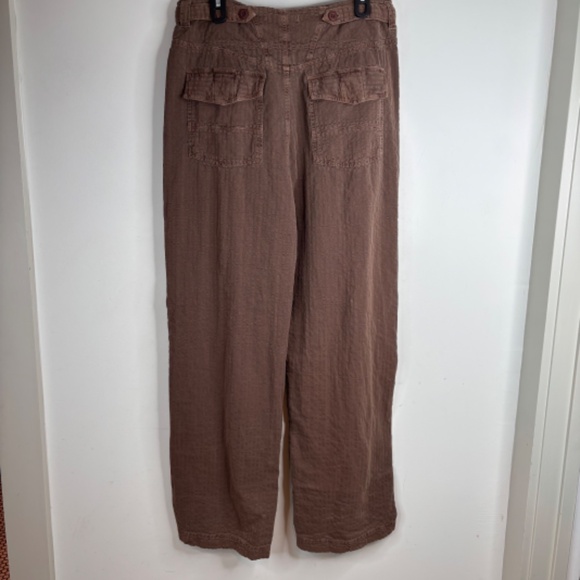 Free People Thin Line Straight Chino Pant 6 Linen Trouser Wide Leg Slouchy Brown - Picture 6 of 14